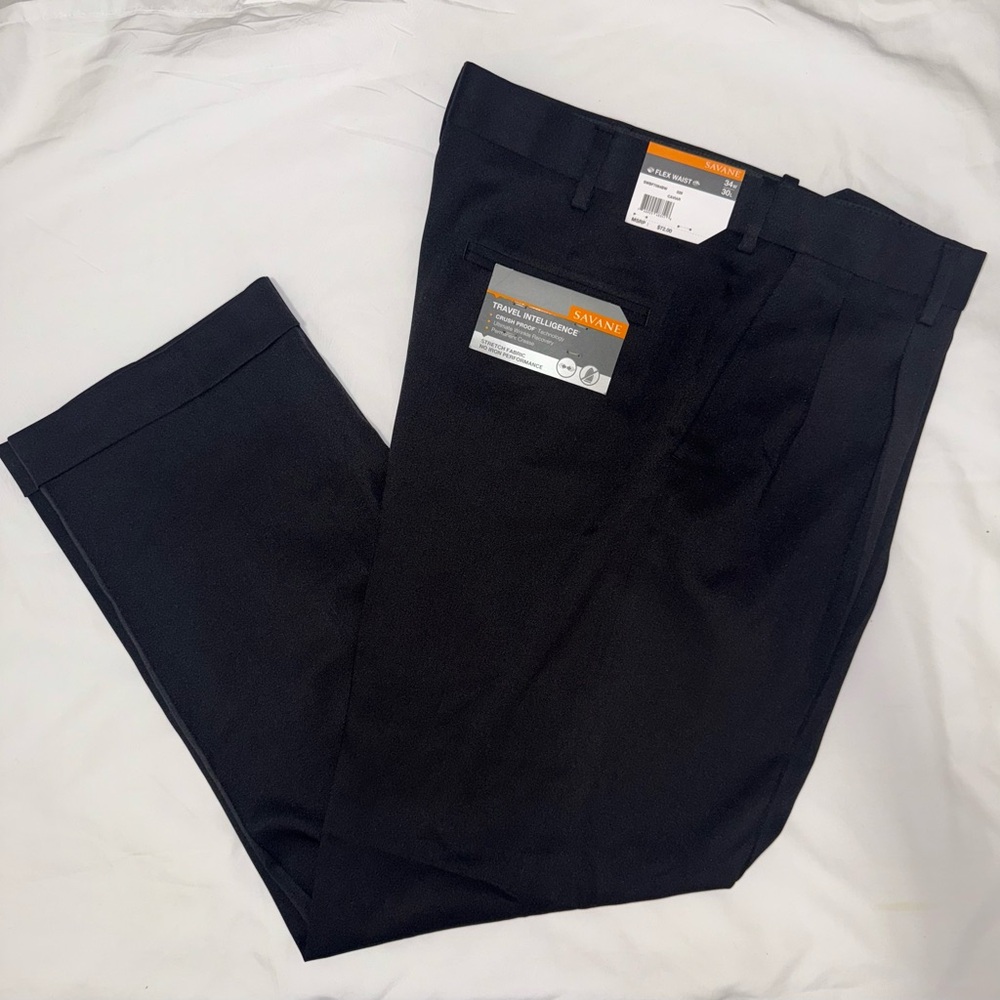 NWT SAVANE Men's Travel Intelligence No Iron Comfort Flex waist size 34W/30L